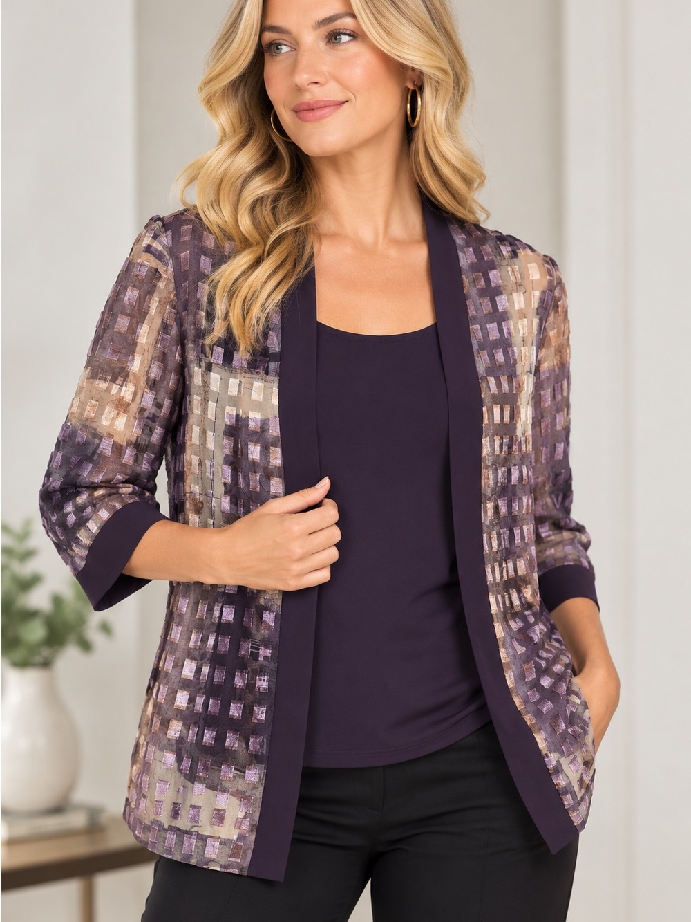 R&M Richards Purple and cream  Women's Jacket & built-in shell